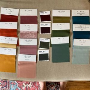14 Azazie boho bridesmaid dress sample swatches + 4 Birdy Grey sample swatches